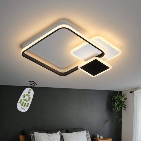 GBLY LED Deckenleuchte Wohnzimmer Deckenlampe - Dimmbar Wohnzimmerlampe 45CM Schwarz mit Fernbedienung 39W Schlafzimmerlampe Modern 3 Ring Design in Weiß für Schlafzimmer Büro Küche Esszimmer