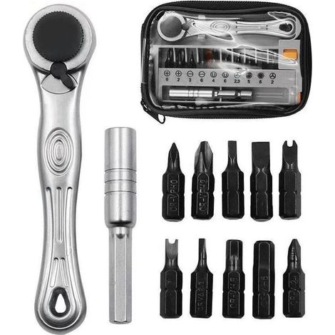 GDHZS- Lot de 12 mini clés à cliquet 1/4 de poche, ensemble de mini tournevis à cliquet, embouts de clé réglables, tournevis avec mini décalage à 90 degrés (1/5)