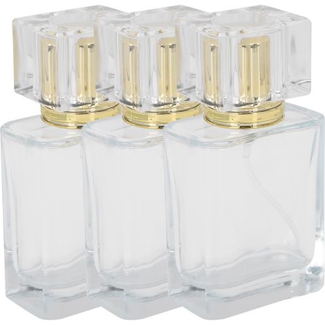 Flacon de parfum rechargeable en verre transparent de 50 ml, vaporisateur vide, couleur or (1/5)