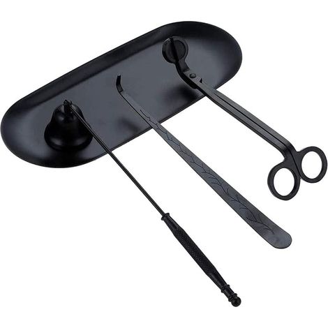 Ensemble d'accessoires pour bougies 4 pièces, coupe-mèche, cuillère à mèche, extincteur de bougie et plateau à mèche pour bougies (noir)