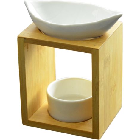 Bruciatore profumo fogliame – Bruciatore fondente cera profumata – Diffusore olio essenziale e profumo casa – Portacandele aromaterapia porta candela in legno e ceramica decorativa – Altezza: 13 cm – (1/5)