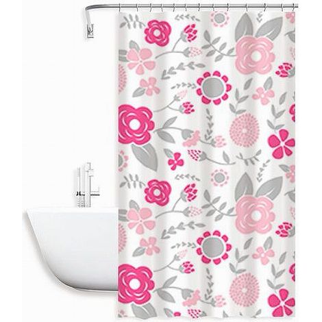 Trade Shop - Tenda Doccia Anti Muffa Fiori Impermeabile 240 X 200 Cm Con Anelli Bagno 79223 - (1/2)