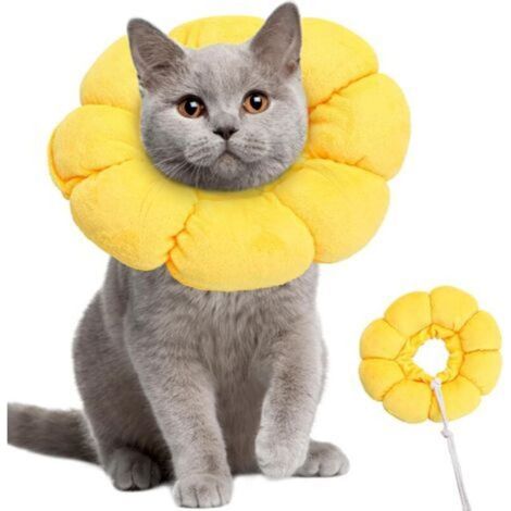 Collare protettivo regolabile per gatti, con motivo a girasoli, in morbido cotone, lunghezza 14-22 cm, ideale come collare post-operatorio per gatti e cani di piccola taglia.