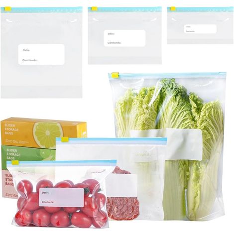 Lot de 50 sacs de congélation réutilisables avec fermeture éclair pour fruits, légumes, viande, céréales, collations, légumes, tailles S/M/L (1/5)