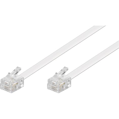 Telefonkabel (Modularkabel), weiß, Kupferkaschierter Aluminiumleiter (CCA), RJ11-Stecker (6P4C) RJ11-Stecker (6P4C). Kabellänge 15 m (1/2)