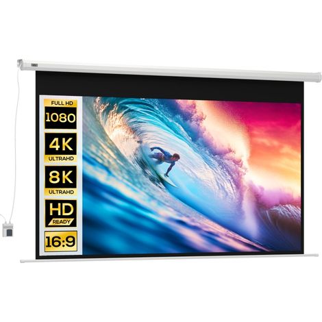 Écran de projection motorisé - 100 pouces - Format 16:9 - Télécommande incluse - Moteur silencieux (1/5)