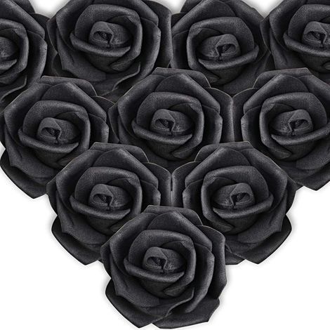 50PCS Rose Noir Artificielle Tête de Fleur Blanc Décoration Toussaint Mariage Anniversaire Party Cérémonie Accessoire de Cheveux (Noir) (1/5)