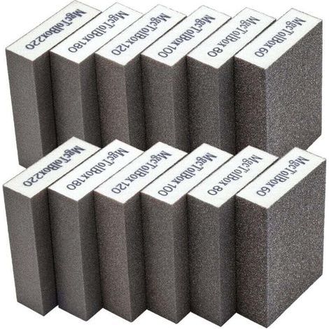 12 piezas de esponjas de lijado, kit de tacos de lijar con granos 60/80/100/120/180/220, especificaciones lavables y reutilizables (1/4)