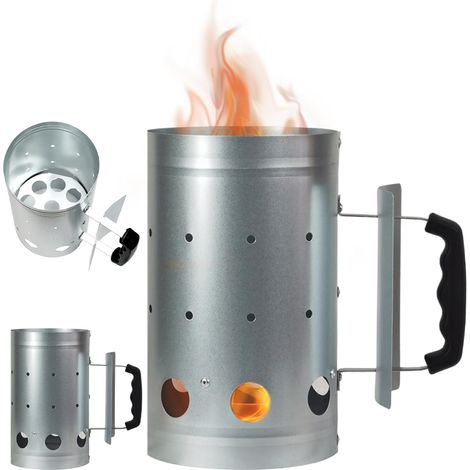 Artor de carbón de carbón Artor de chimenea de hierro inoxidable de chimenea de acero con orificios de ventilación y manejar el arrancador de fuego de barbacoa portátil resistente al calor (1/3)