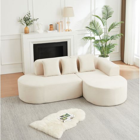 Sofá esquinero en L 220x155x70 cm de pana beige, sin montaje para salón – MEUBLIV (1/5)