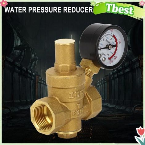 Réducteur de Pression en Laiton DN20, Régulateur de Pression D'eau Réglable avec Compteur de Jauge (1/4)
