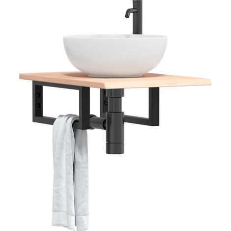 Waschtischplatte mit Halterung Stahl und Massivholz Eiche