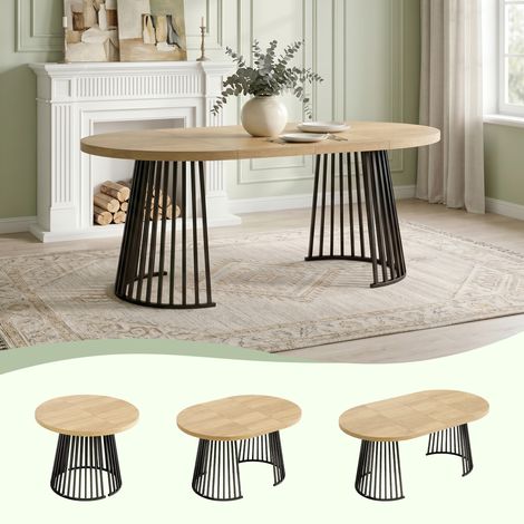 Table coulissante, table à manger extensible 100/138/176 100 cm, adaptée à 4–8 personnes, design télescopique en deux parties, plateau épaissi, style minimaliste, couleur chêne + noir (1/5)