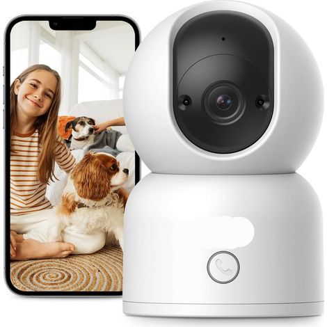 Caméra de sécurité intérieure intelligente avec fonction panoramique/inclinaison, C518, babyphone 2K à 360°, caméra domestique Wi-Fi double bande 2,4 GHz/5 GHz avec application mobile. (1/5)