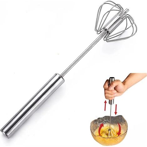 Batidora semiautomática para batir crema, 25 cm, Acero inoxidable, Mecanismo de empuje, Manual, Para huevos, crema batida, masas, Mini, Ligera (1/5)