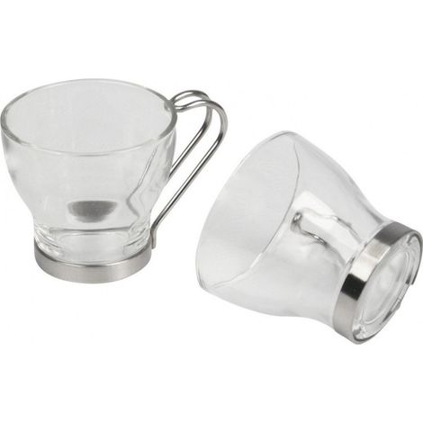 TrAdE Shop Traesio - 6 Tazzine 100ml Tazza Caffe' In Vetro Con Manico Acciaio Bicchiere Espresso Bar -