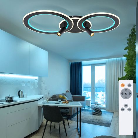Plafoniera LED plafoniera soggiorno lampada sala da pranzo, metallo nero acrilico, telecomando dimmerabile RGB CCT spot mobili, 60W 2579Lm 2700-6500K, L 88,5 cm