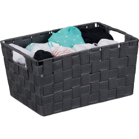 relaxdays Cesto Cestino Portaoggetti, con Manici, Contenitore per Scaffali e Armadi, Plastica, HLP 15,5 x 31 x 20,5 cm, Grigio, Ferro (1/5)