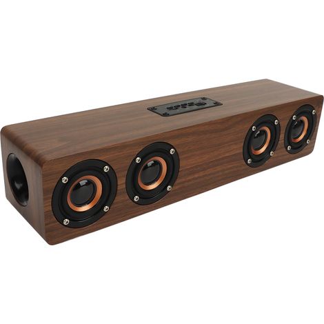 Réveil Bluetooth en bois avec 4 haut-parleurs et 4 modes de lecture, horloge numérique haute puissance pour la chambre à coucher, finition bois. (1/5)
