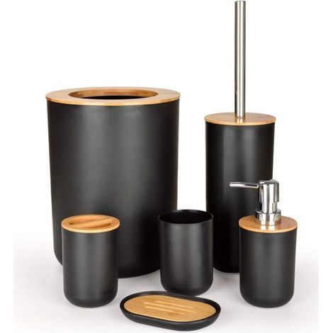 Set de 6 accessoires de salle de bain en bambou naturel – Résistant à l’humidité, design épuré et moderne (1/5)