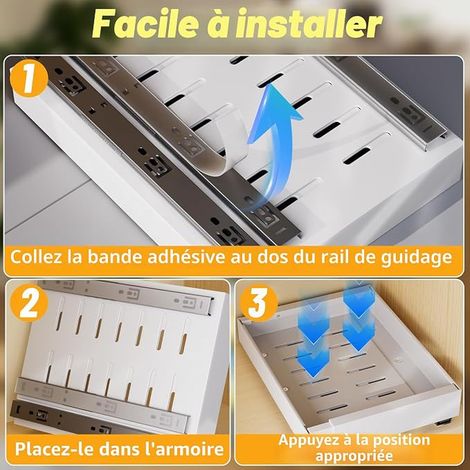 Tiroir Coulissant Cuisine Adhesif, Bac Placard Organisateur D'Armoires De Pour, de Tiroirs(blanc) (1/2)
