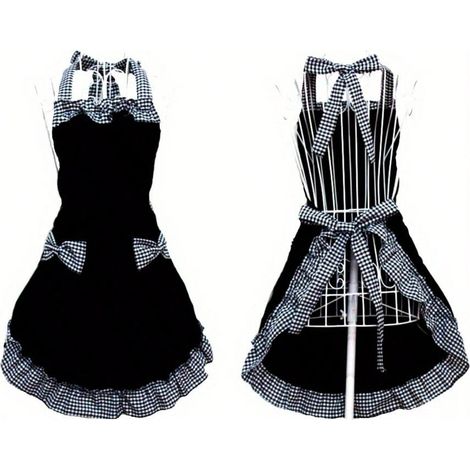 Tablier vintage réglable, poche avec nœud à carreaux rouges et blancs, polyester durable, pour cuisson, pâtisserie, équipement de cuisine, tenue de pâtisserie. Tablier vintage noir (1/4)