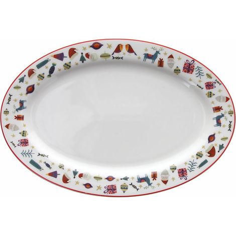 Tognana Piatto Piano Ovale Natale 36 Cm Atollo Candy Bianco Rosso