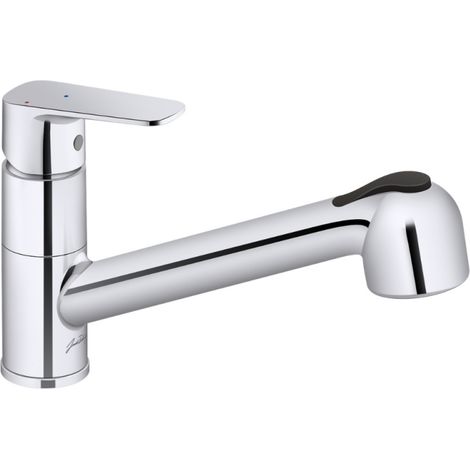 Jacob Delafon – Robinet cuisine mitigeur avec douchette extractible – Laiton chromé – Hauteur 195 mm – Débit 10 l/mn sous 3 bar – Installation 1 trou (1/5)