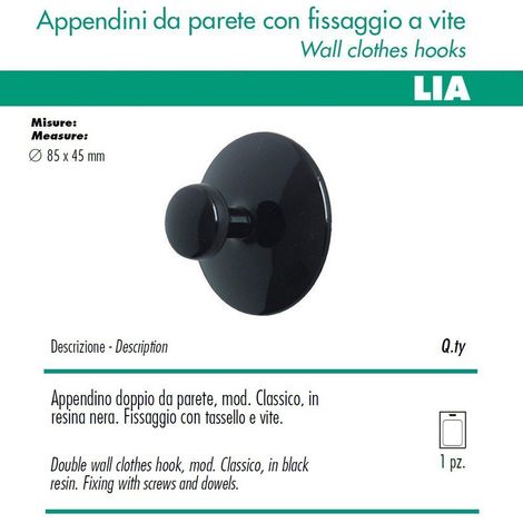 1 appendino da parete classic disco fissaggio a muro nero