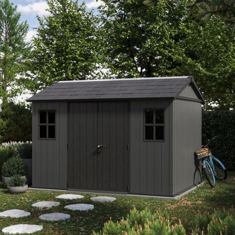 Keter Newton Plus 11 x 7.5ft Outdoor Garden Storage Shed Grey Wood Effect Resin (1/5)