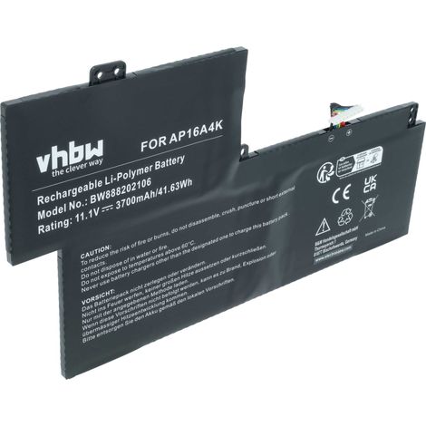 vhbw Akku Ersatz für Acer KT.00304.007, KT.00304.003, AP16A4K für Notebook (3700 mAh, 11,25 V, Li-Polymer) (1/5)