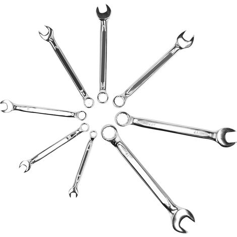Clé mixte double tête 8 pièces, clé plate à fourche et oeil, acier chrome vanadium, outil manuel de réparation robuste (1/5)