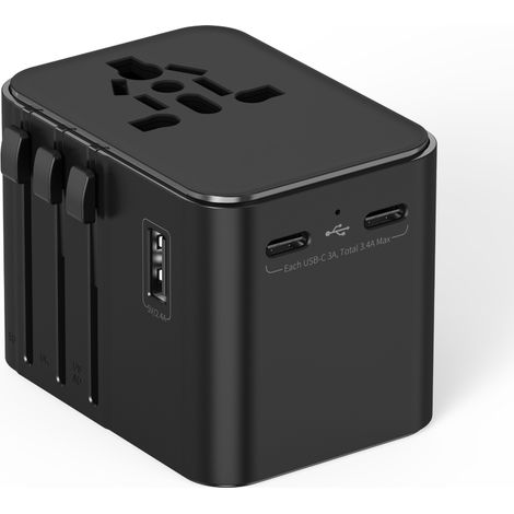 Adaptateur Prise Universelle Adaptateur Voyage avec 2 Ports USB A et 2 Ports Type C,France vers USA Canada UK Italie Australie Chine Japon Thaïlande,Prise Universelle Voyage (1/4)