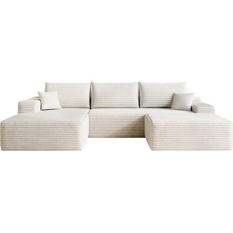 Divano angolare modulare 270 cm bianco in tessuto con chaise longue MODENUIT (1/5)