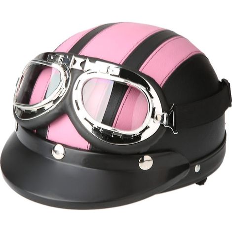 Motorrad-/Rollerhelm mit offenem Visier, Halbleder, UV-Schutzbrille, Retro-Vintage-Stil, 54–60 cm
