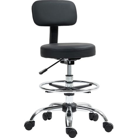 Sedia Girevole 52x52x78-92 cm ad Altezza Regolabile con Poggiapiedi in Acciaio e Finta Pelle Nero (1/5)