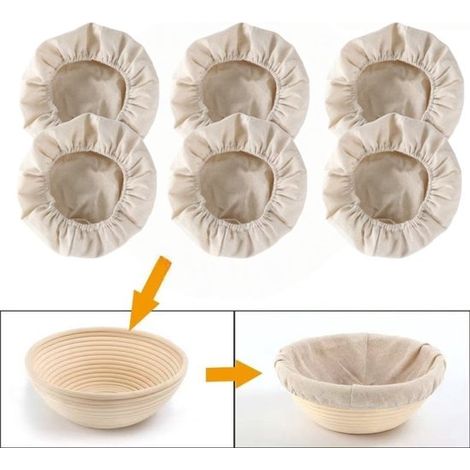 Inserto de lino para cesta de fermentación, Redondo 23 cm, 6 piezas, Paño de lino para cesta de fermentación de pan, Accesorios para hornear pan (1/5)