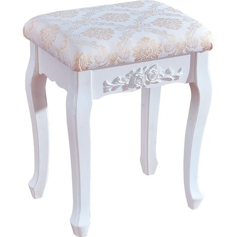 Woltu – Tabouret de coiffeuse rembourré 40x30x50cm – MDF et chêne – Design baroque vintage – Confort optimal pour chambre à coucher