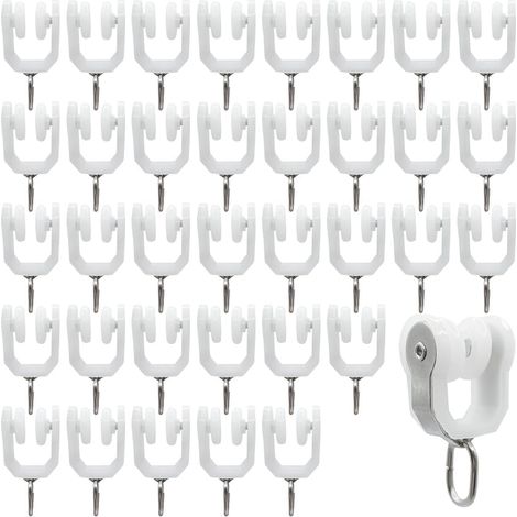 Rodillos para riel de cortina - 36 piezas. Riel para cortina exterior, gancho para cortina, riel deslizante, polea de cortina de acero inoxidable (blanco).