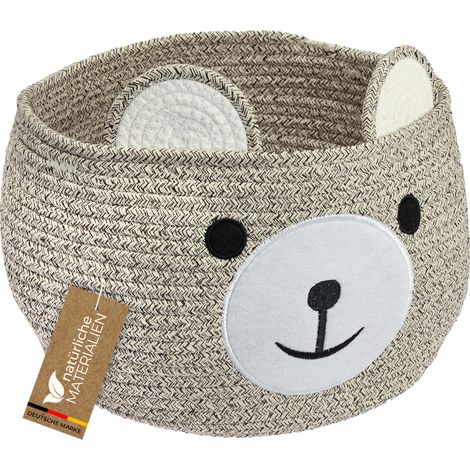 HMF Aufbewahrungskorb mit versteckten Griffen, Korb für Kinderzimmer aus Baumwolle, Bär, 30 x 24 cm, Hellbraun (1/5)