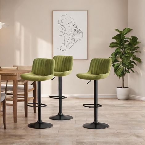 Lot de 4 tabourets de bar en velours vert avec réglage (1/5)