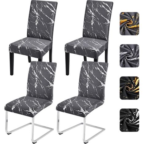 Stuhlhussen 4er Set Dunkelgrau mit Silber Marmoroptik, Stretch, Waschbar (1/5)