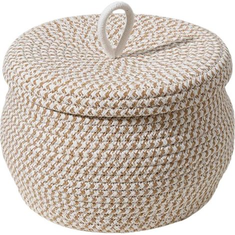 Panier décoratif rond avec couvercle en corde de coton, boîte de rangement tressée pour maison