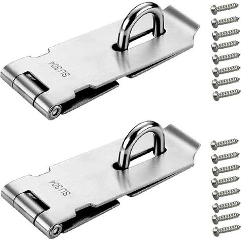 2 Pièces Loquet de Cadenas 4 Pouces - Argenté Acier Inoxydable Verrou de Porte Cadenas avec Vis pour Meubles Armoire Tiroir (1/5)