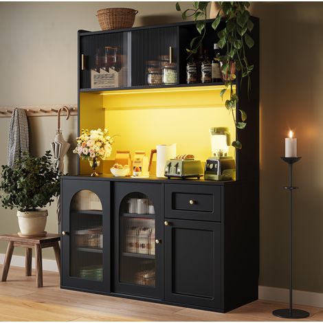MEUBLIV Küchenschrank schwarz 120x35x167 cm – LED, Vitrinen und verstellbare Regale (1/5)