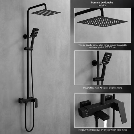 Ensemble de douche noir 3 fonctions en cuivre pour salle de bain 78 × 37,2 × 15 cm 4,5 kg – Livraison gratuite