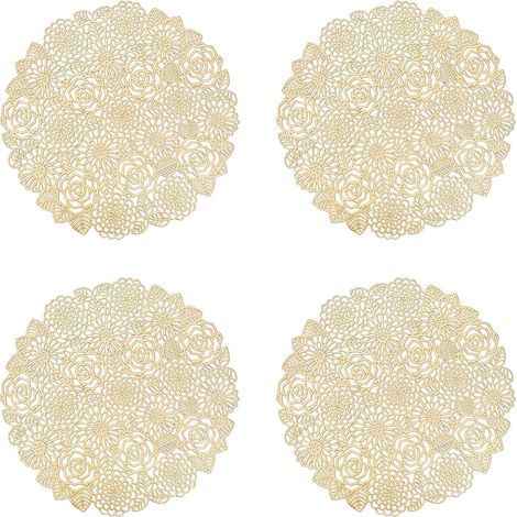 Lot de 4 Sets de Table, Or Rose Napperons Rond Set de Table Tapis de Table pour Table Salle à Manger Cuisine,napperons lavables (Or Rose, Style L, 38cm) (1/5)