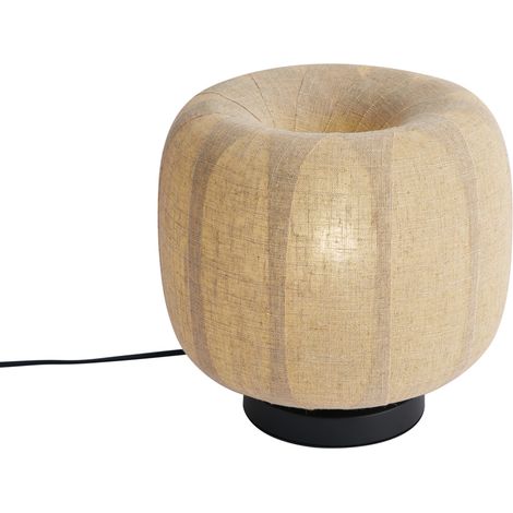 QAZQA Japandi Tischleuchte schwarz mit beigem Leinenschirm 27cm -