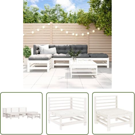 The Living Store 6-tlg. Garten-Lounge-Set Weiß Massivholz Kiefer - Gartenmöbel - Loungesessel - Rattan Möbel - Outdoor Furniture - Kiefernholzmöbel (1/5)