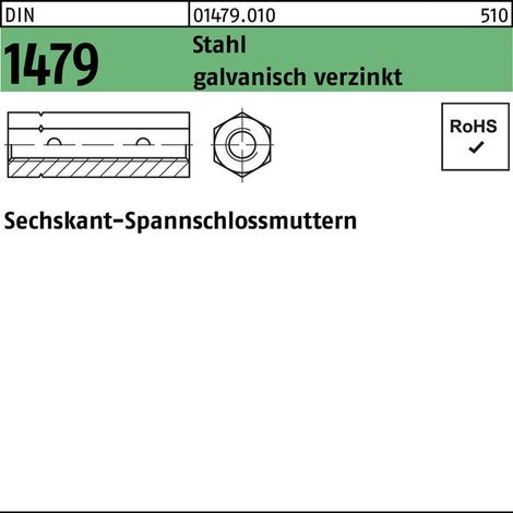 Sechskantmutter DIN 1479 M 24 x 3 Stahl galvanisch verzinkt (1/2)